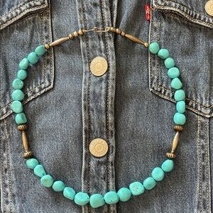 native American, Indian sterling silver and Turquoise Beaded Necklace